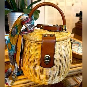 NWT Patricia Nash Wicker Collection With Scarf  Leather crossbody Strap included